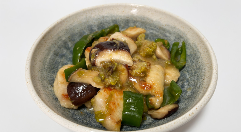 鶏むね肉とふきのとうの味噌炒め